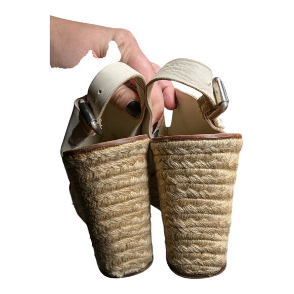 Vera Wang Lavender Label Mary Ann Ivory Leather Slingback Jute Wedge Sandals 9 - Picture 3 of 8